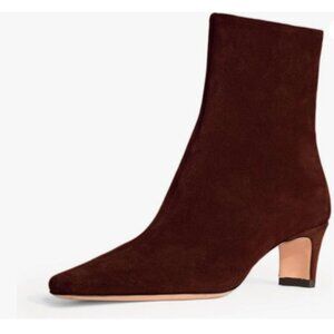 Maroon Suede Side Zipper Low Heel Ankle Boots Square Toe Ladies Bootie